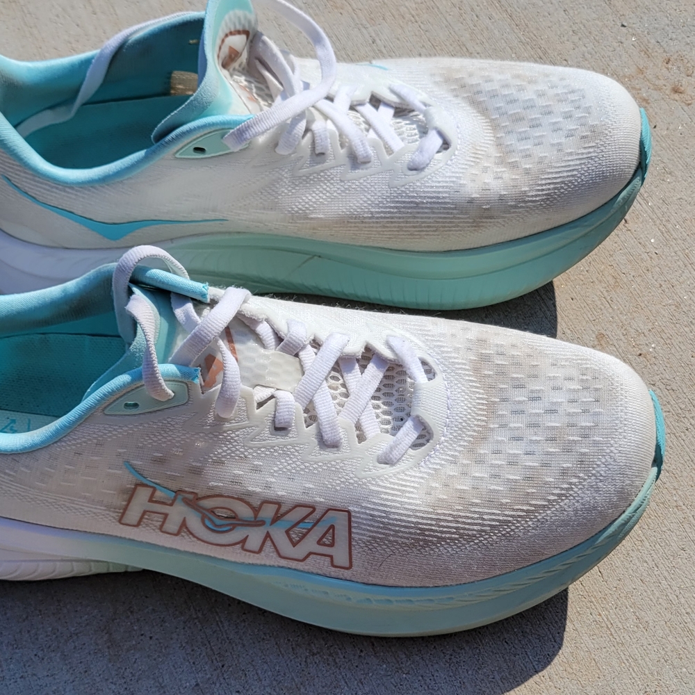 Hoka White and Blue Athletic Shoes with Cushioned Sole